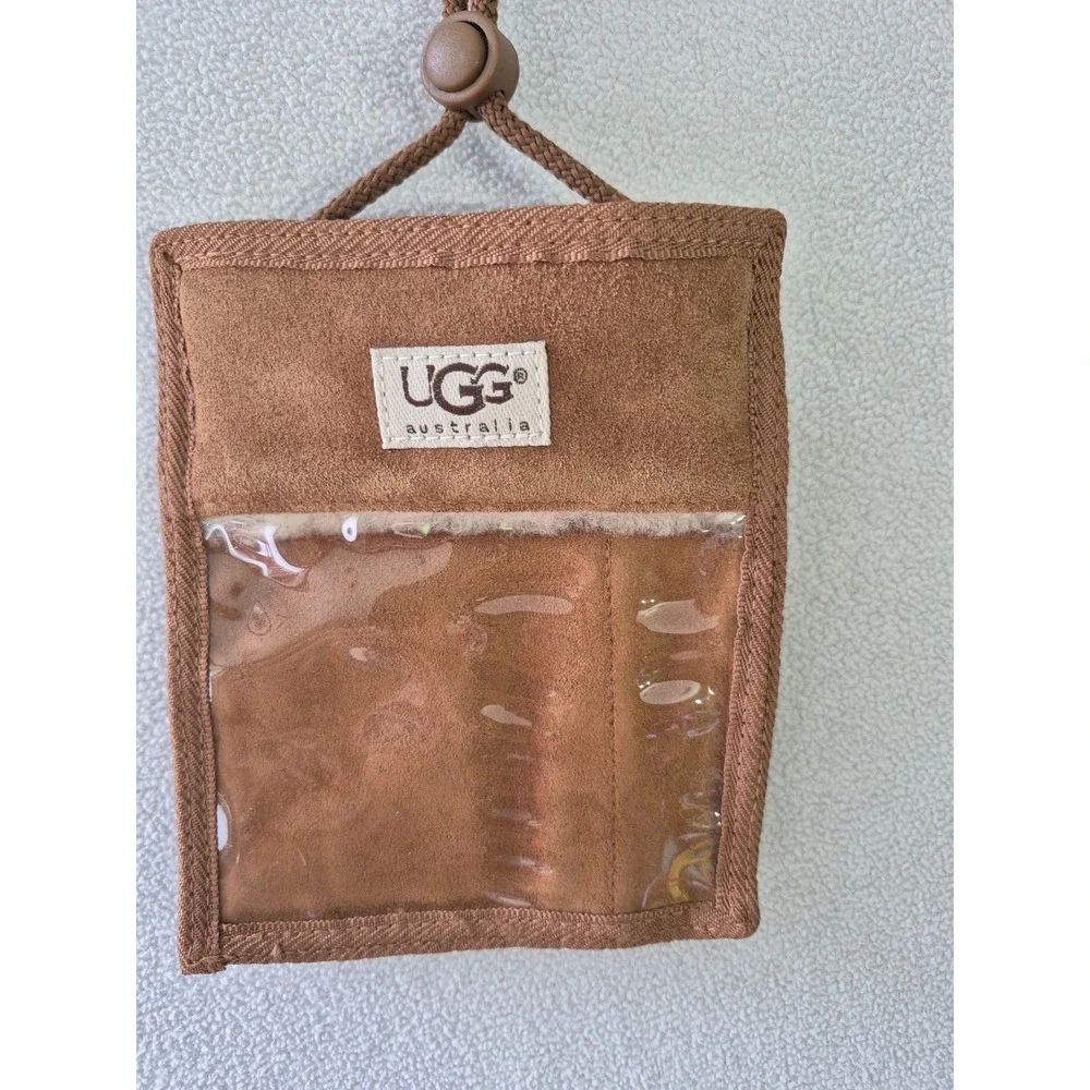 UGG Australia Chestnut Brown Suede Shearling Lined Lanyard ID Badge Holder Pouch